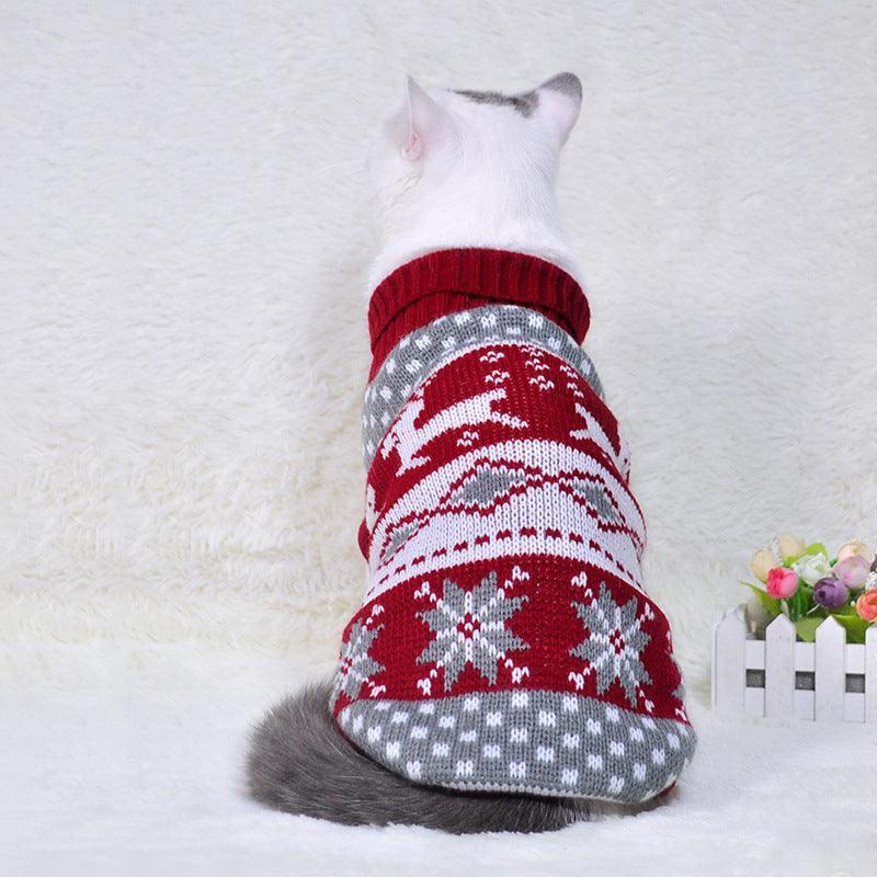 Cozy Christmas Pet Sweater: Festive Knitted High Collar Clothes For Dogs And Cats - Dog Hugs Cat