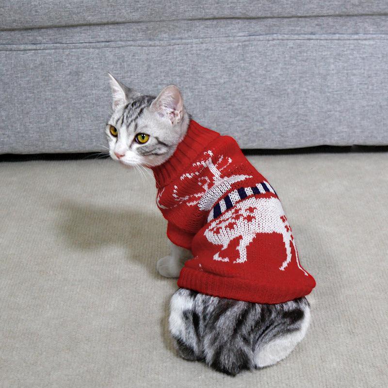 Cozy Christmas Pet Sweater: Festive Knitted High Collar Clothes For Dogs And Cats - Dog Hugs Cat