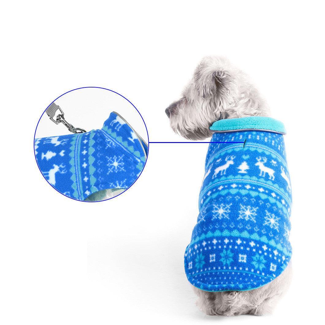 Cozy Christmas Printed Polar Fleece Double - Sided Dog Jacket - Dog Hugs Cat