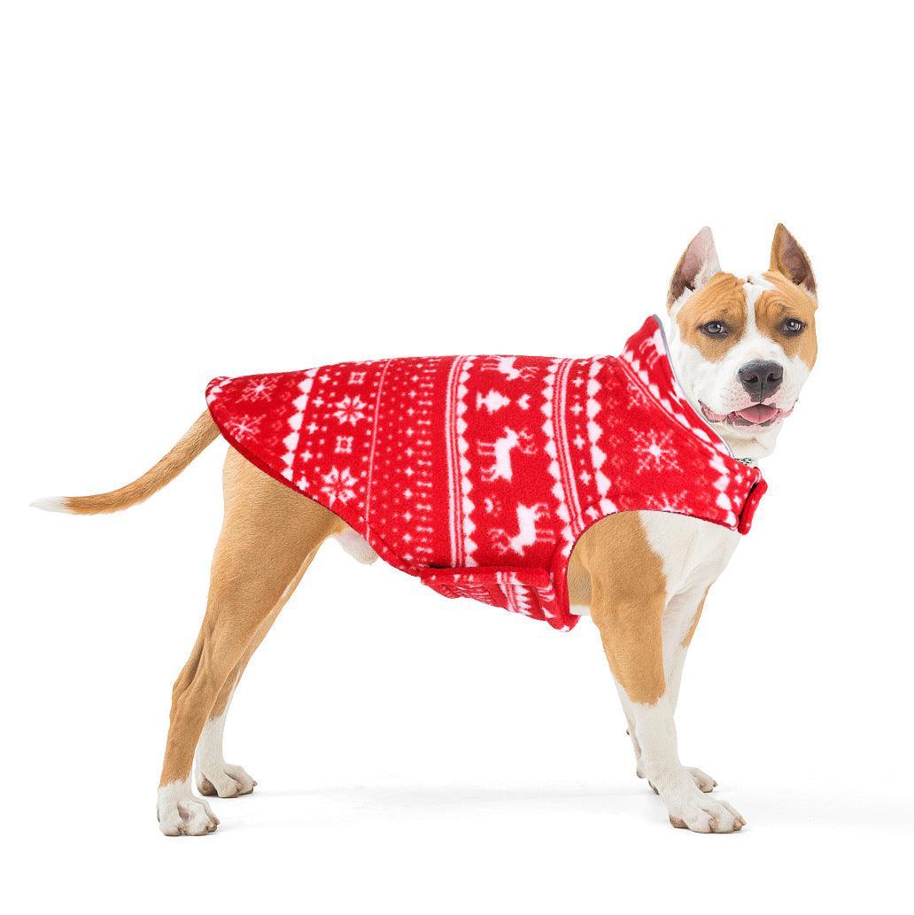 Cozy Christmas Printed Polar Fleece Double - Sided Dog Jacket - Dog Hugs Cat