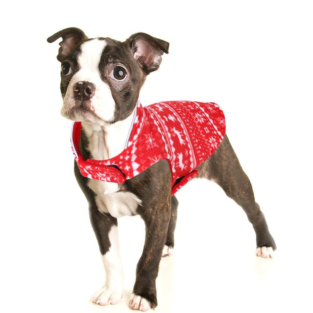 Cozy Christmas Printed Polar Fleece Double - Sided Dog Jacket - Dog Hugs Cat