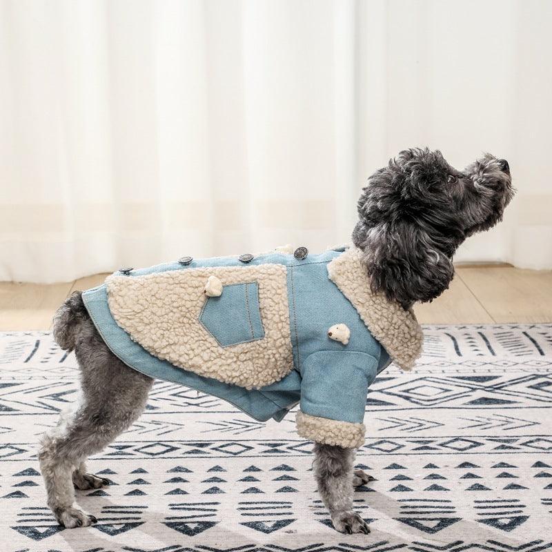 Cozy Denim And Fleece Two - Legged Dog Clothes - Perfect For Small To Medium Dogs - Dog Hugs Cat