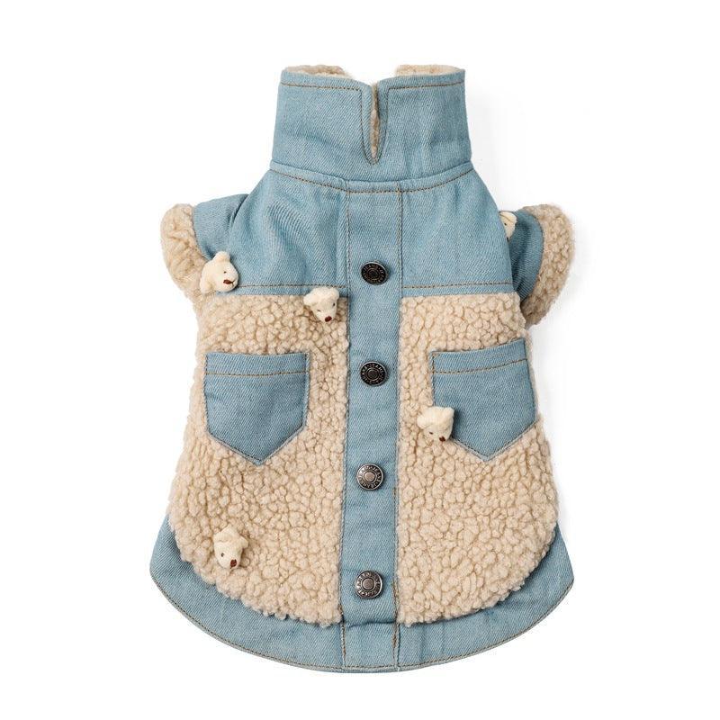 Cozy Denim And Fleece Two - Legged Dog Clothes - Perfect For Small To Medium Dogs - Dog Hugs Cat