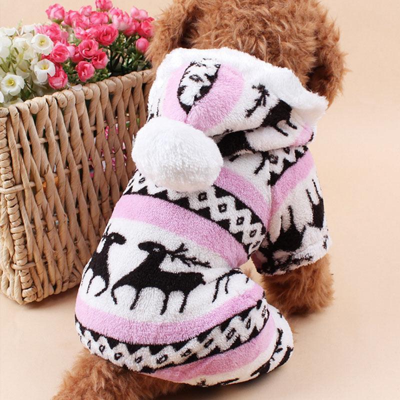 Cozy Fawn Snowflake Dog Sweater With Fur Ball Accents - Dog Hugs Cat