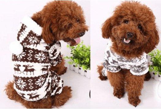 Cozy Fawn Snowflake Dog Sweater With Fur Ball Accents - Dog Hugs Cat