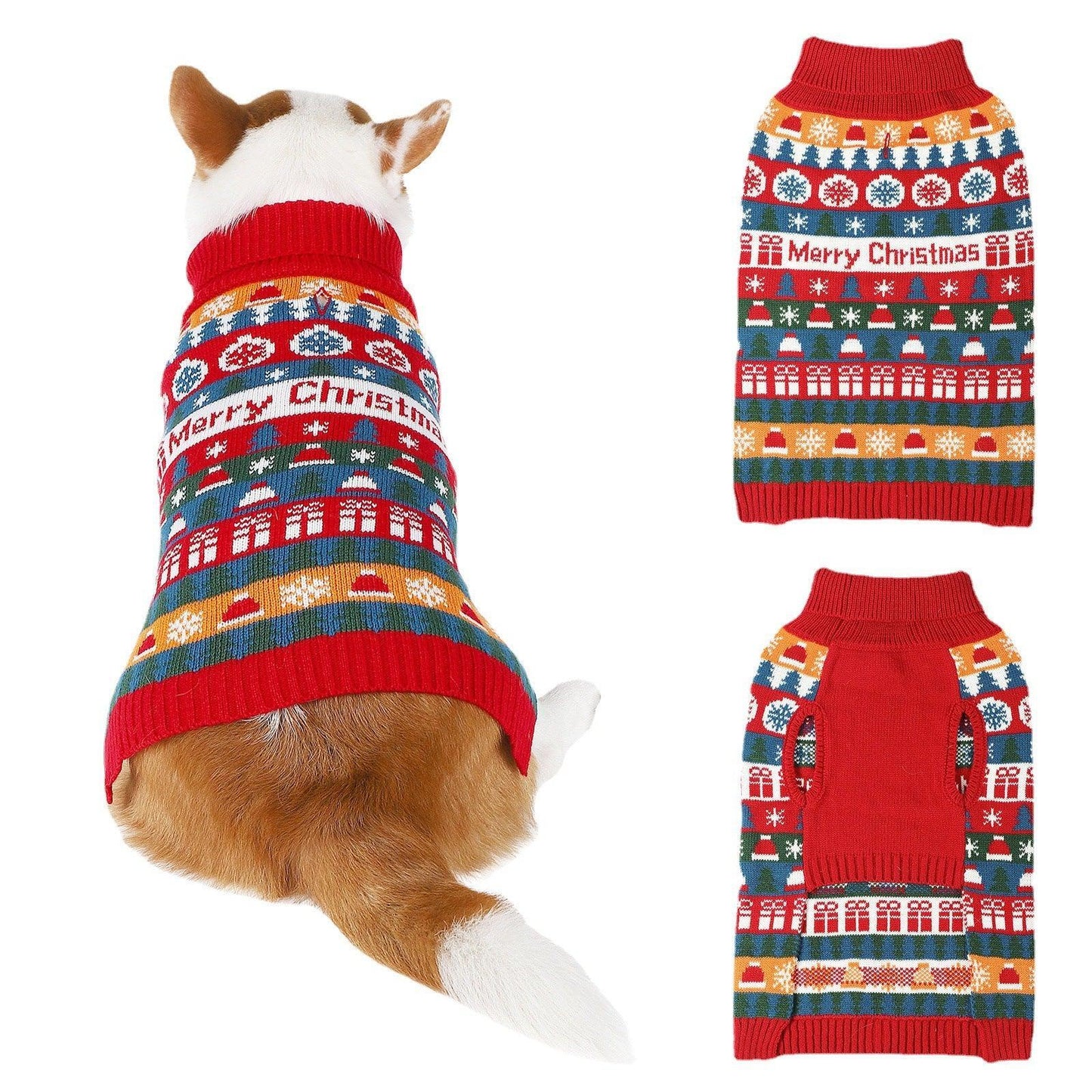 Cozy Festive Red Pet Sweater For Autumn & Christmas - Dog Hugs Cat