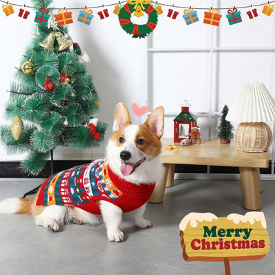 Cozy Festive Red Pet Sweater For Autumn & Christmas - Dog Hugs Cat