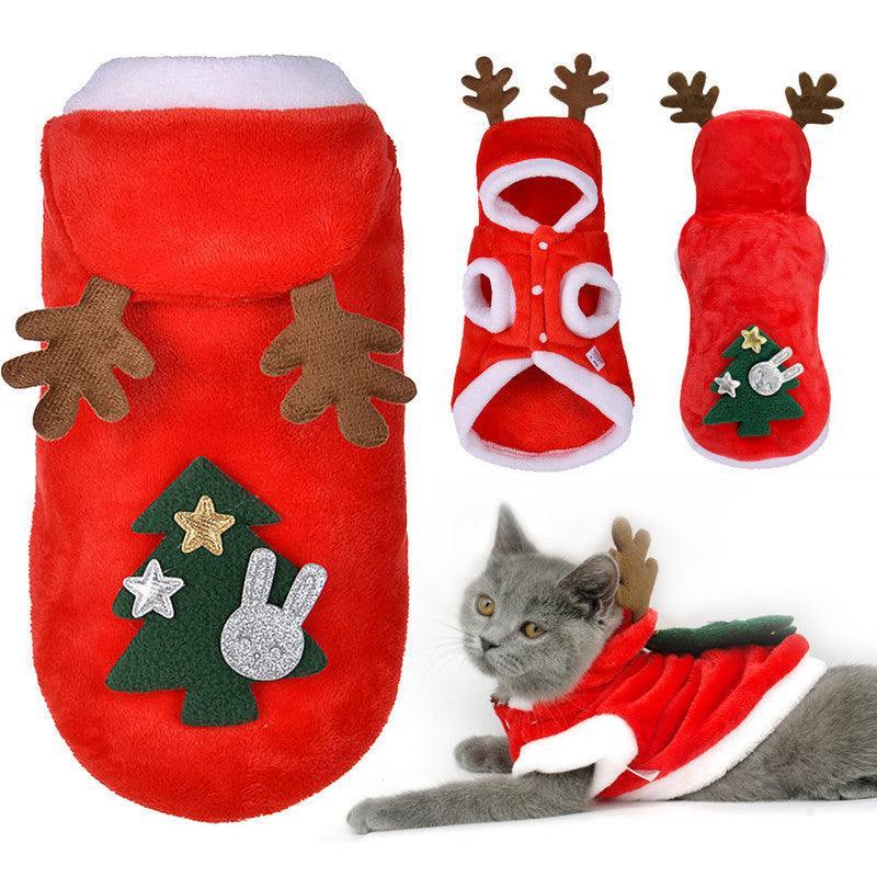 Cozy Flannel Elk Christmas Costume For Pets - Dog Hugs Cat