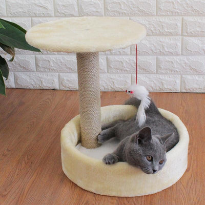 Cozy Haven: Compact Sisal Cat Tree With Interactive Toy And Jumping Platform - Dog Hugs Cat