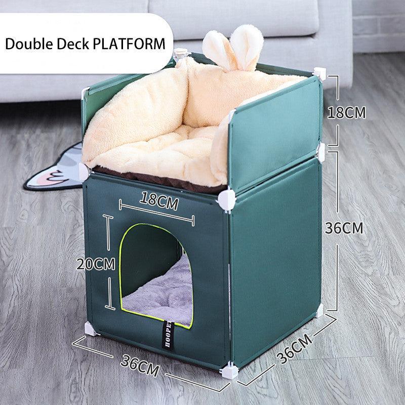 Cozy Kitty Retreat: Double - Story Enclosed Cat House - Dog Hugs Cat