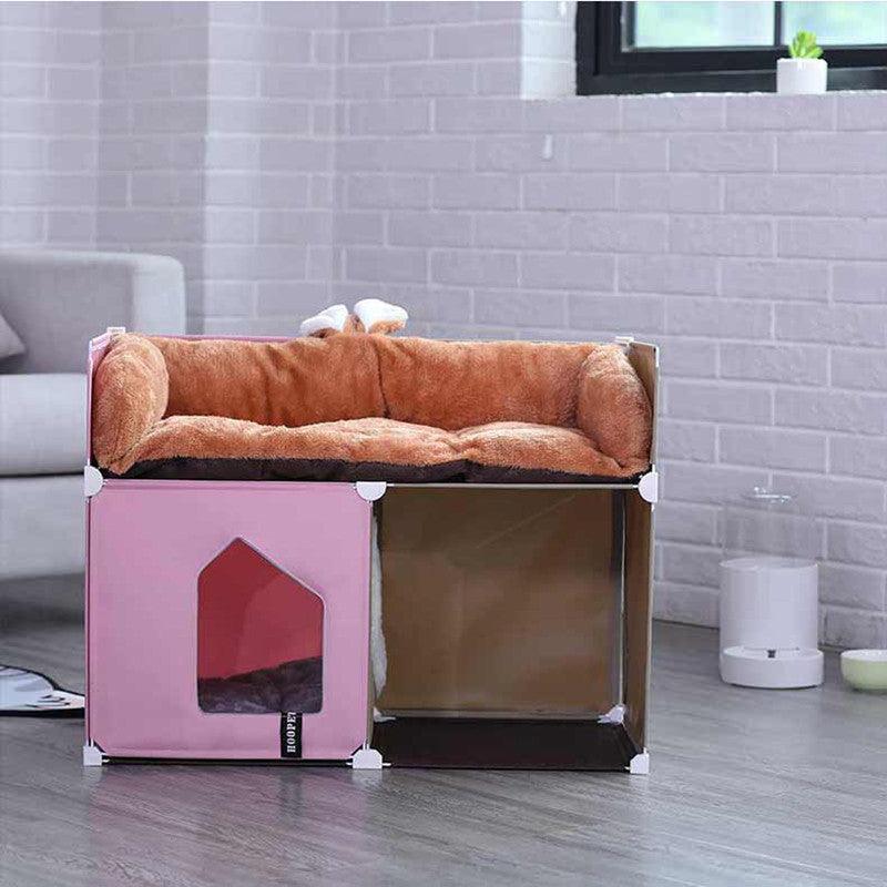 Cozy Kitty Retreat: Double - Story Enclosed Cat House - Dog Hugs Cat