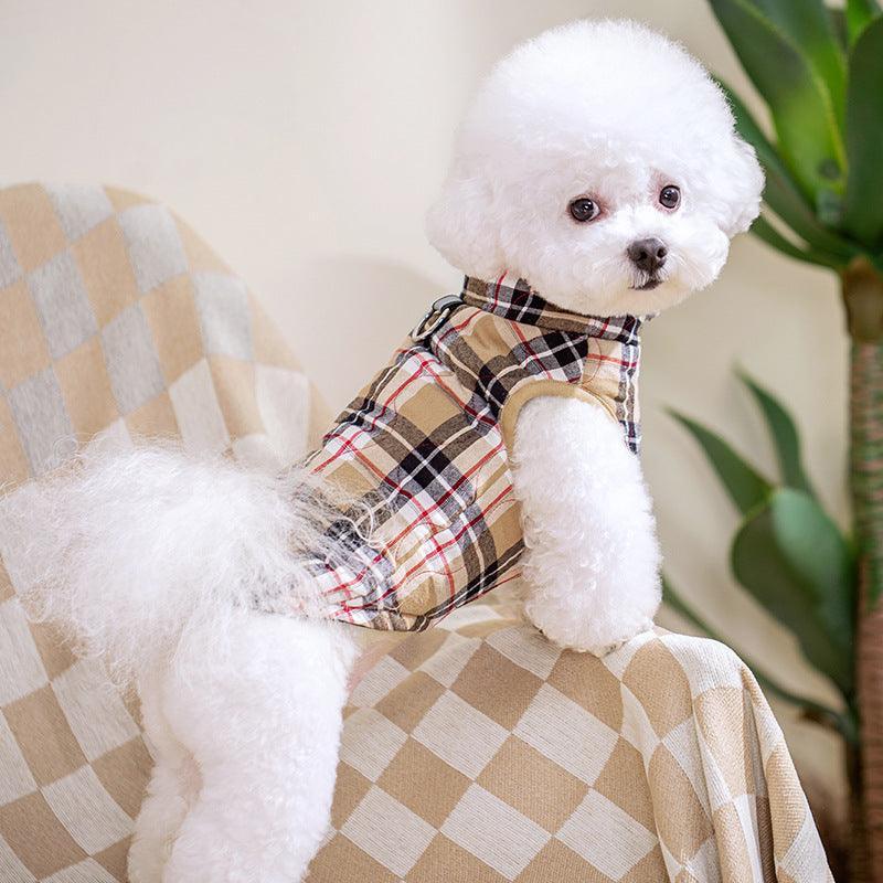 Cozy Plaid Zipper Down Jacket For Winter Pets - Dog Hugs Cat