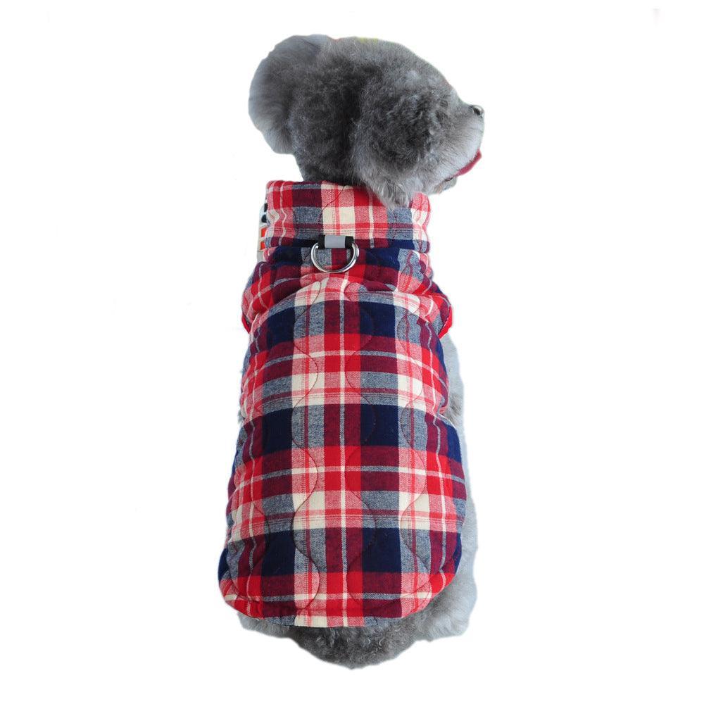 Cozy Plaid Zipper Down Jacket For Winter Pets - Dog Hugs Cat