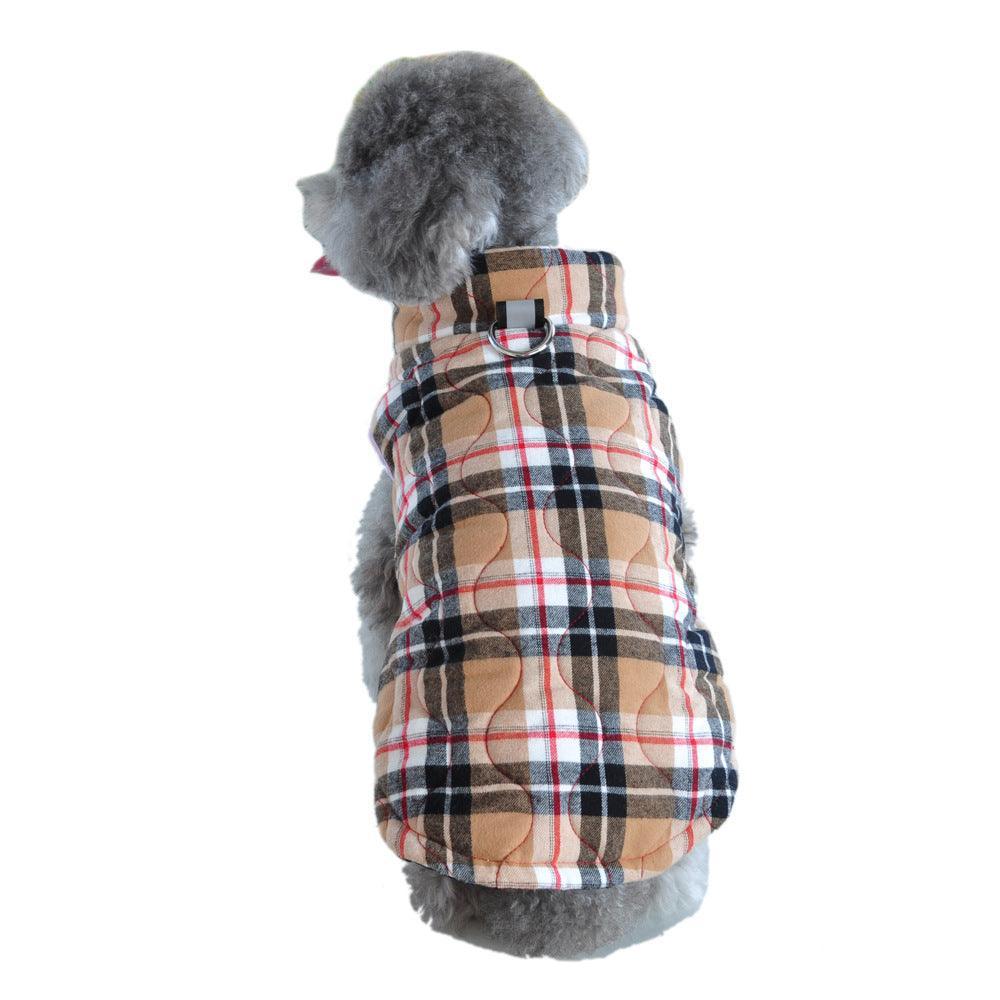 Cozy Plaid Zipper Down Jacket For Winter Pets - Dog Hugs Cat