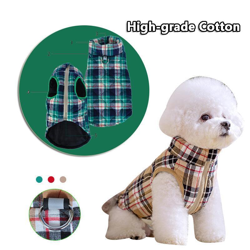 Cozy Plaid Zipper Down Jacket For Winter Pets - Dog Hugs Cat