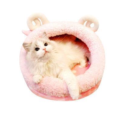 Cozy Retreat Cat Bed: Soft And Warm Indoor Pet House - Dog Hugs Cat