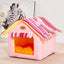 Cozy Striped Foldable Pet House And Bed - Dog Hugs Cat