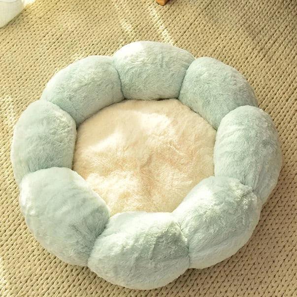 Cozyfluff Autumn Winter Plus Velvet Thick Round Flower Cat Litter Kennel - Dog Hugs Cat