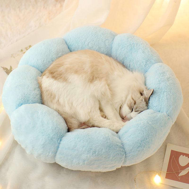 Cozyfluff Autumn Winter Plus Velvet Thick Round Flower Cat Litter Kennel - Dog Hugs Cat