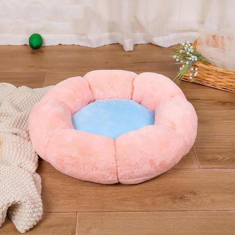 Cozyfluff Autumn Winter Plus Velvet Thick Round Flower Cat Litter Kennel - Dog Hugs Cat