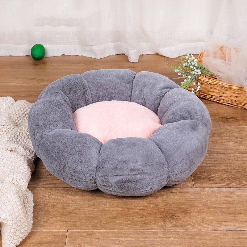 Cozyfluff Autumn Winter Plus Velvet Thick Round Flower Cat Litter Kennel - Dog Hugs Cat