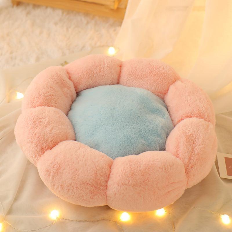 Cozyfluff Autumn Winter Plus Velvet Thick Round Flower Cat Litter Kennel - Dog Hugs Cat