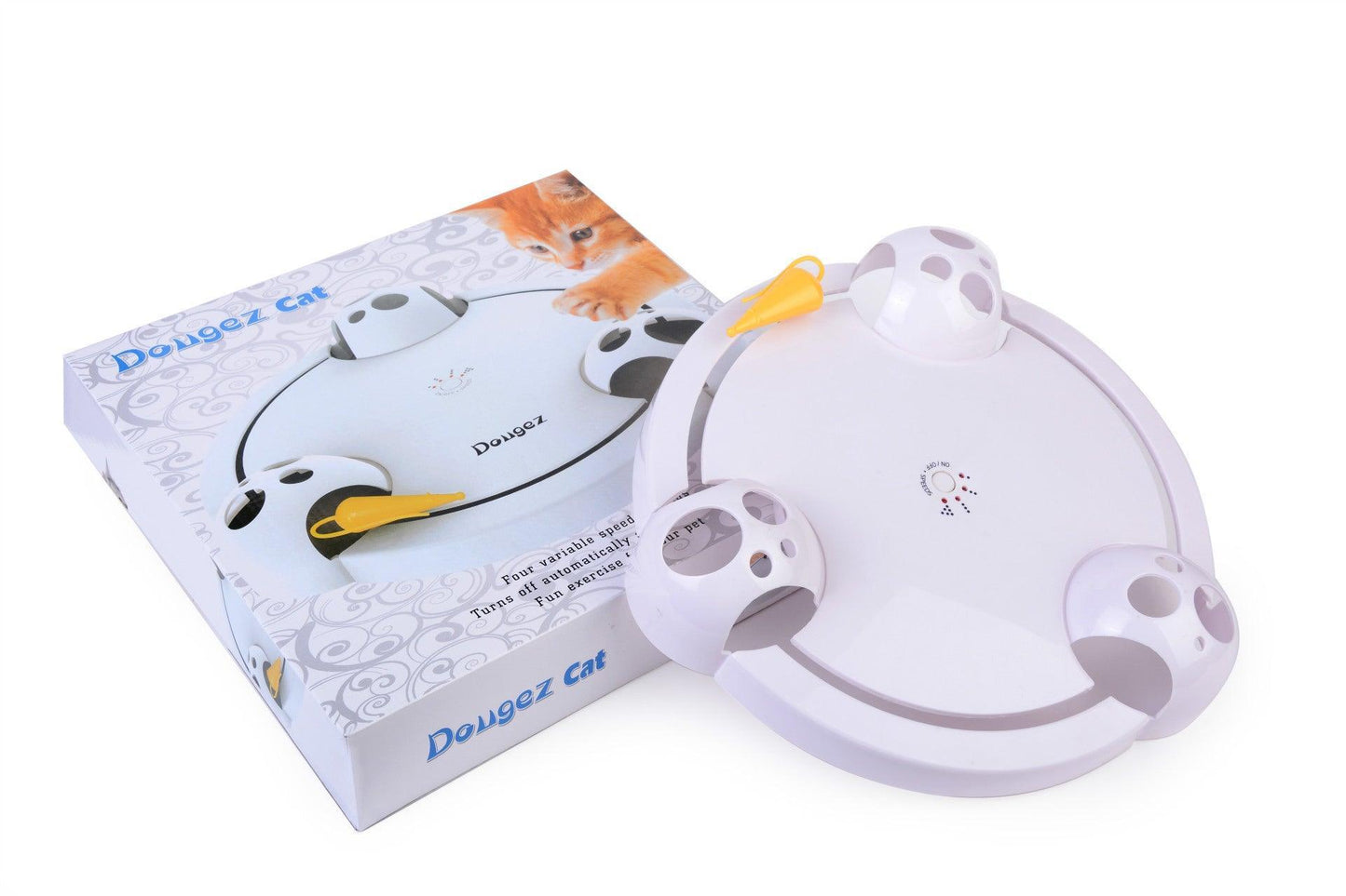 Crazy Catcher: Electric White Cat Toy Wheel - Dog Hugs Cat