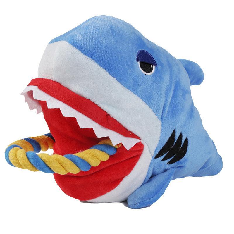 Cuddly Critter Plush Dog Toy - Monster Shark - Dog Hugs Cat