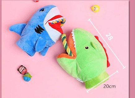 Cuddly Critter Plush Dog Toy - Monster Shark - Dog Hugs Cat