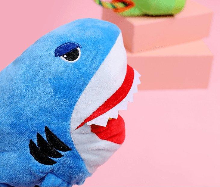 Cuddly Critter Plush Dog Toy - Monster Shark - Dog Hugs Cat