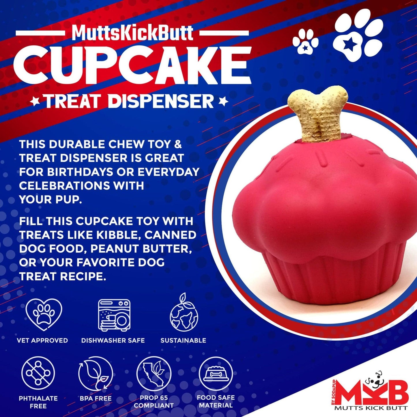 Cupcake Chew Toy & Treat Dispenser for Dogs - Dog Hugs Cat