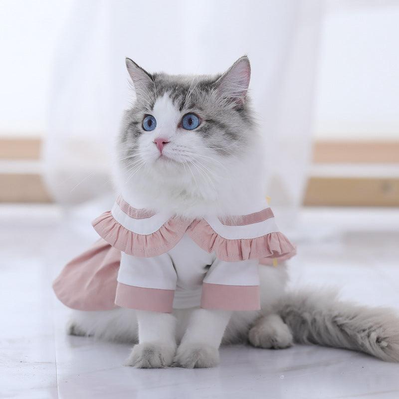 Cute Summer Cat Dress With Pleated Skirt And Rabbit Ears - Dog Hugs Cat