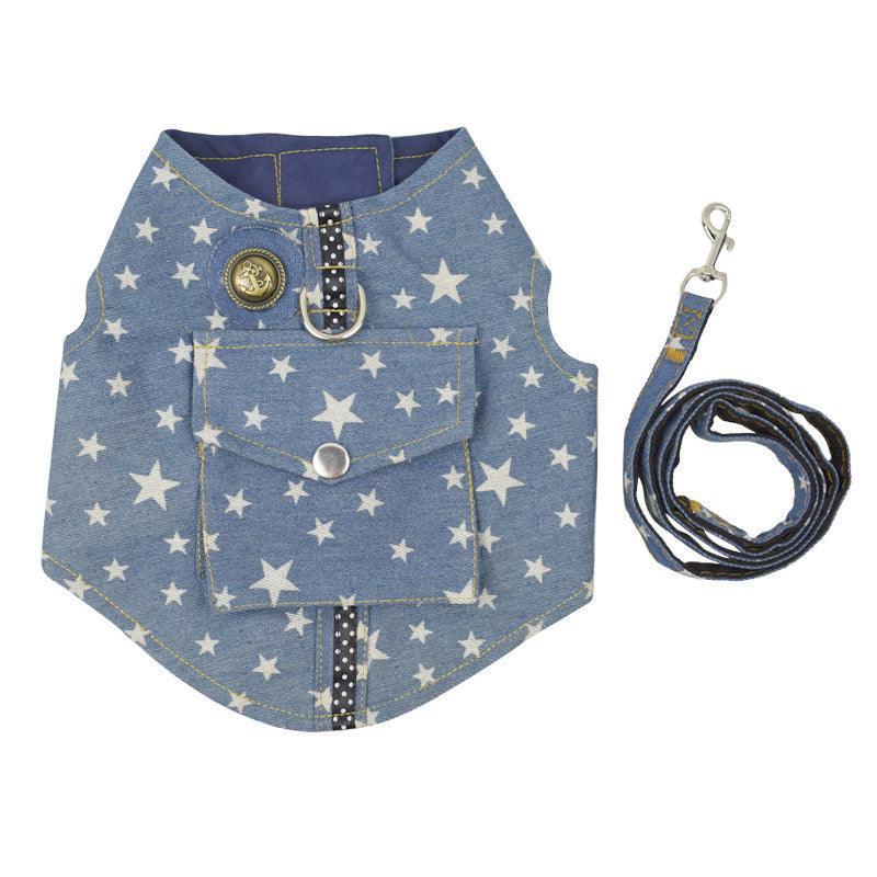 Denim Starry Sky Pet Vest Harness - Dog Hugs Cat