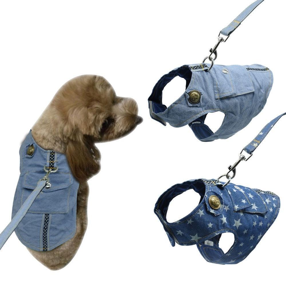 Denim Starry Sky Pet Vest Harness - Dog Hugs Cat