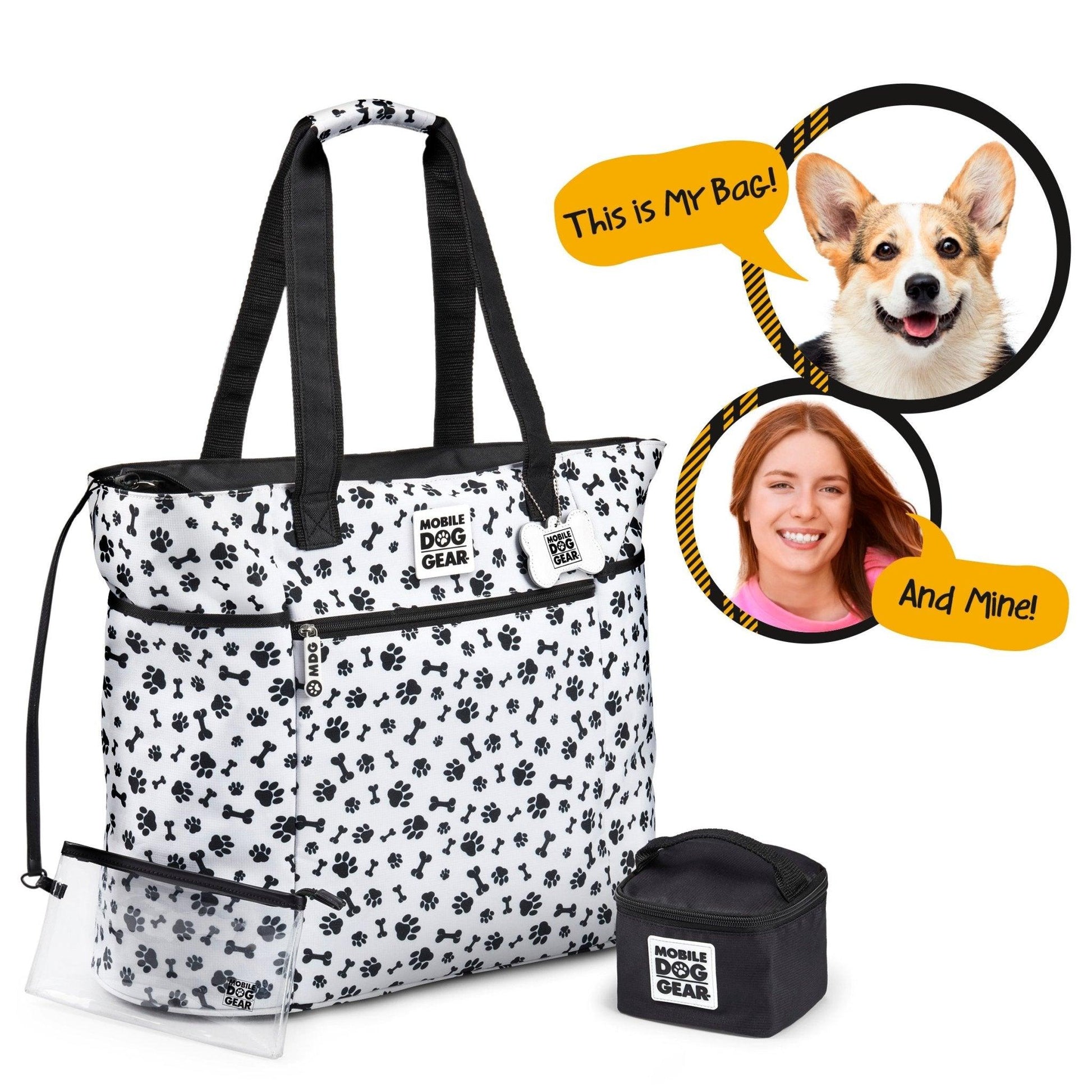 Dog Travel Tote with Built - In Dog & Owner Essentials Kit - Dog Hugs Cat