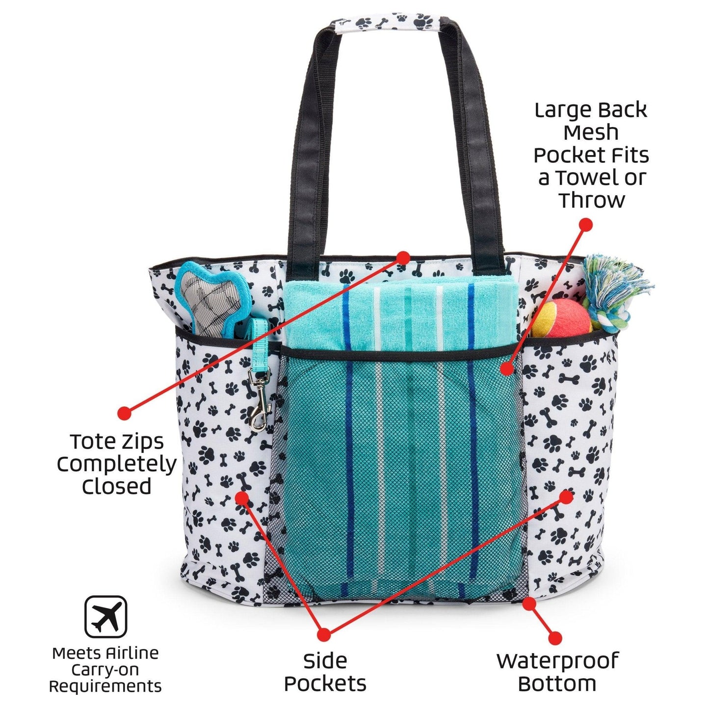 Dog Travel Tote with Built - In Dog & Owner Essentials Kit - Dog Hugs Cat