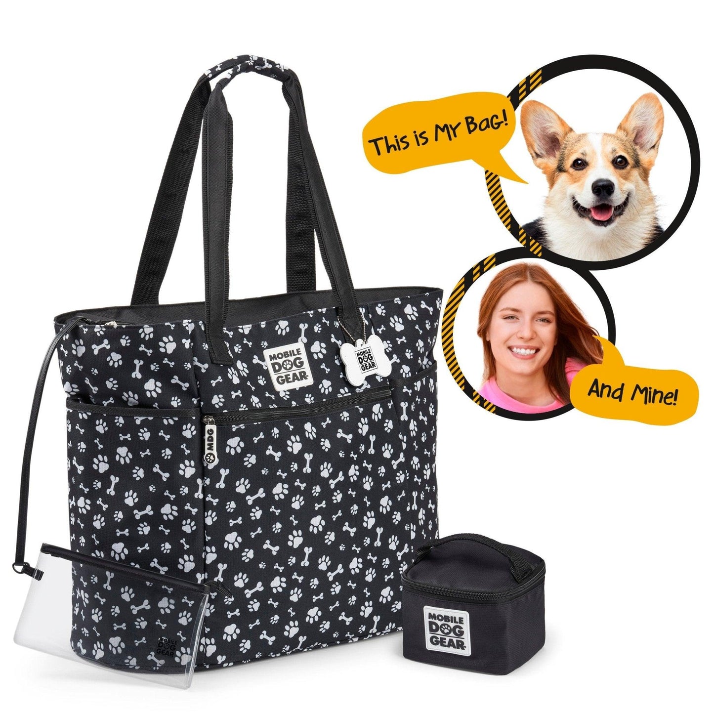 Dog Travel Tote with Built - In Dog & Owner Essentials Kit - Dog Hugs Cat