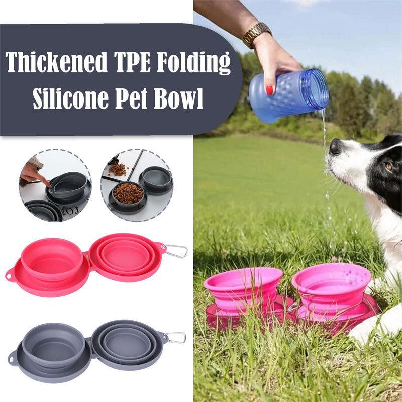 Double Collapsible Pet Feeding Bowl Set - Convenient And Portable Dog And Cat Bowls - Dog Hugs Cat