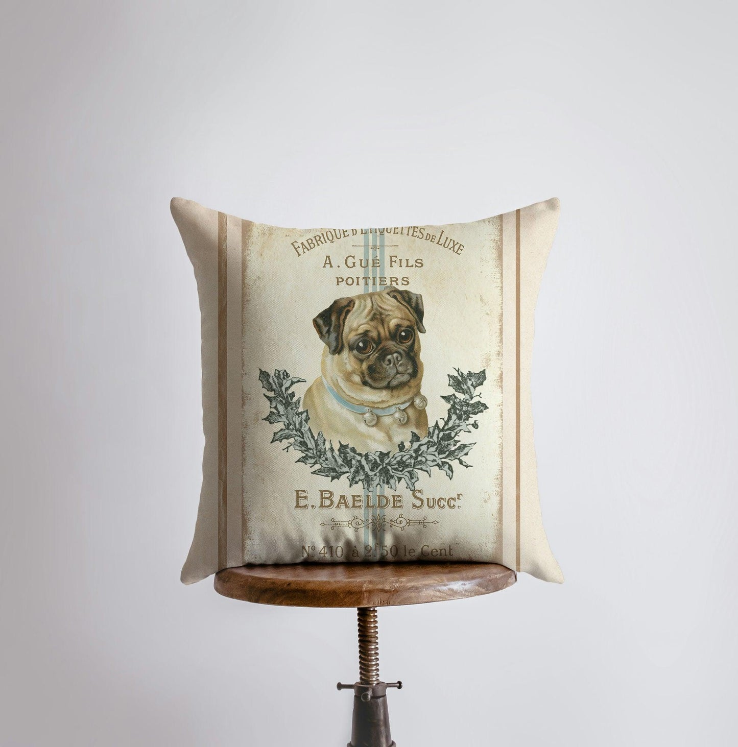 Elegant Vintage French Pug Design Pillow Cover