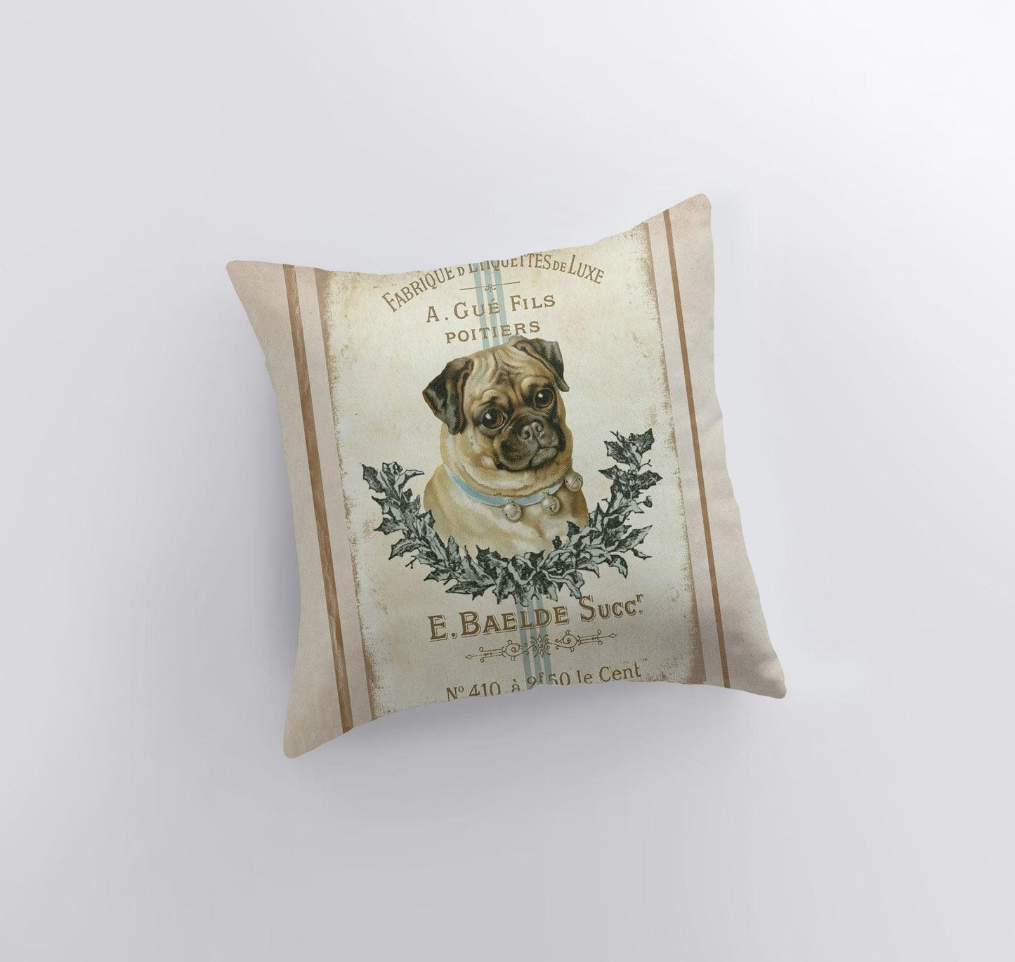 Elegant Vintage French Pug Design Pillow Cover