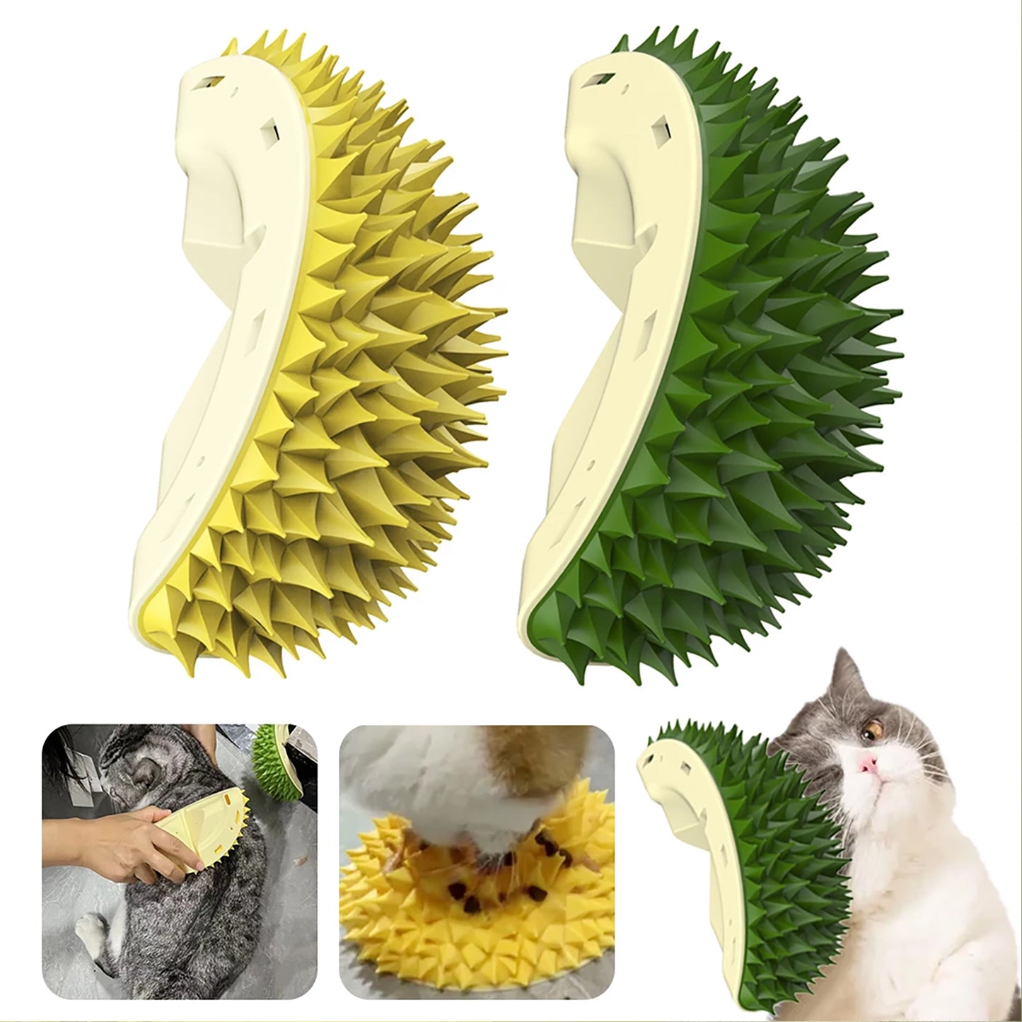 Durian Cat Brush, Dog Cat Self Groomer, Wall Corner Scratcher Massage Combs Durian Shape Molars Eat Slowly Toys Multifunctional Scratch Massager Tool Pets Clean Teeth Healthy Toys