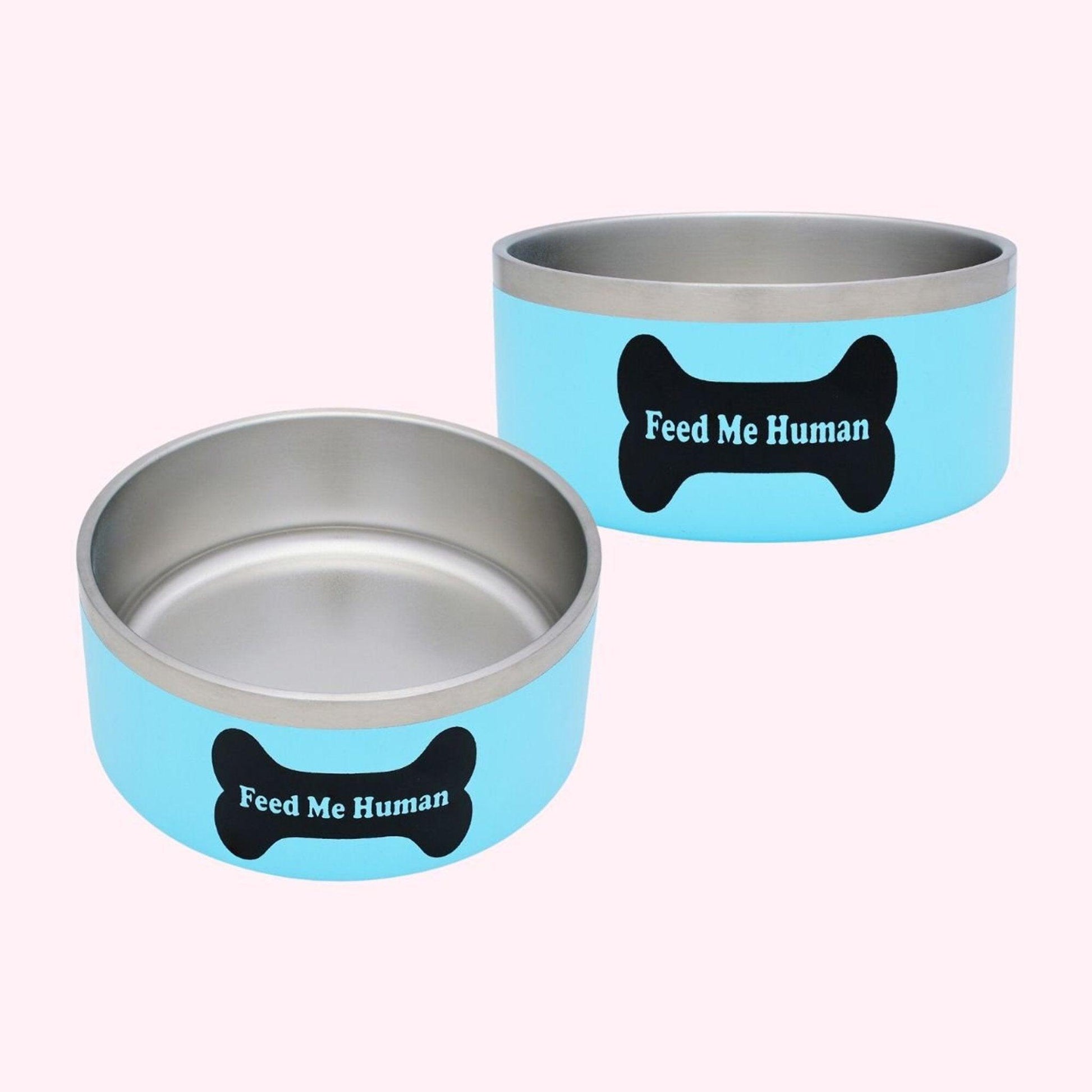 "Feed Me Human" Premium Stainless Steel Dog Bowl - Dog Hugs Cat