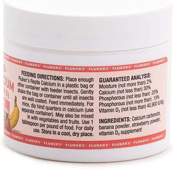 Flukers Strawberry Banana Flavored Repta Calcium Supplement - With Vitamin D3 for Strong Bones in Reptiles & Amphibians