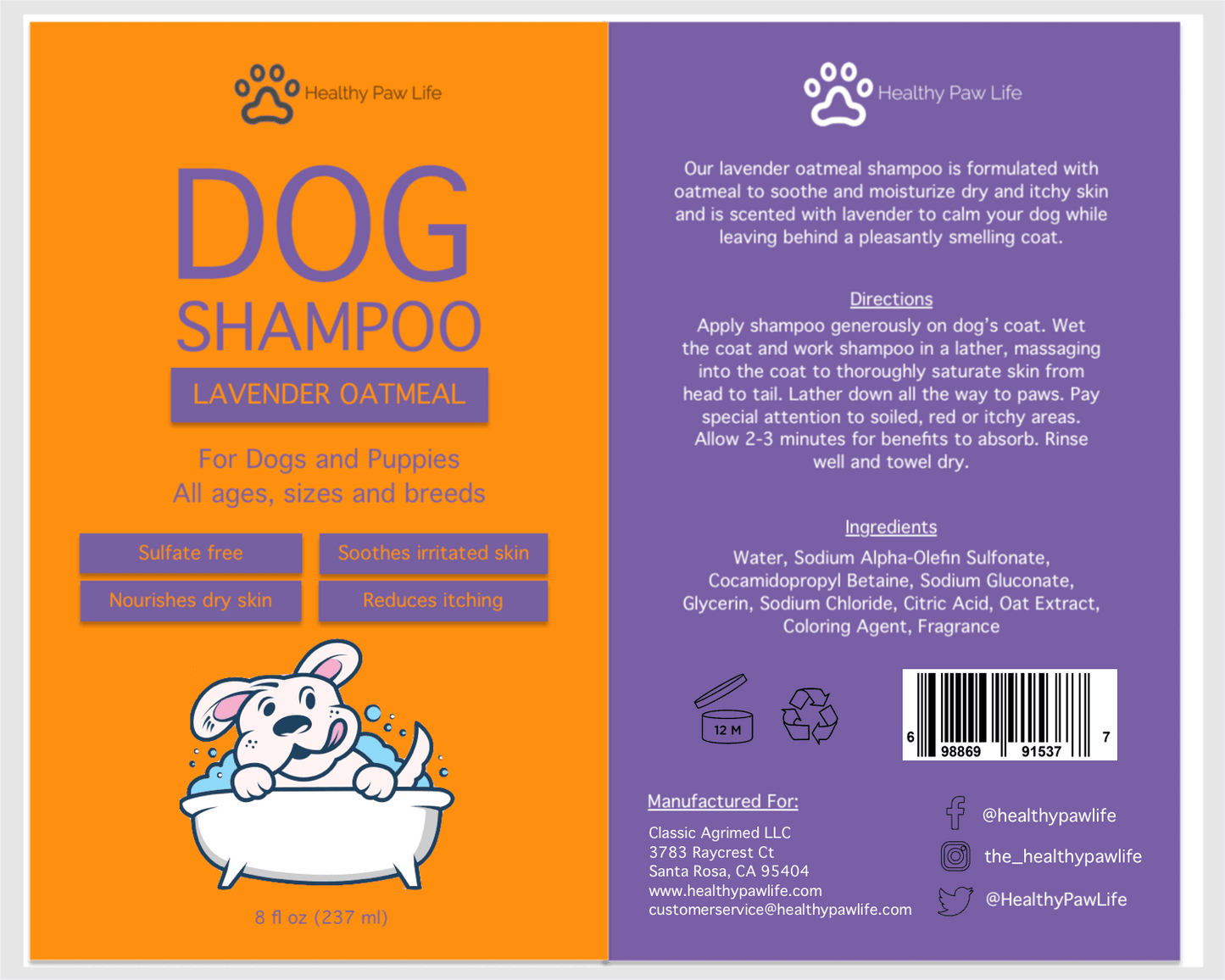 Luxurious Oatmeal Lavender Pet Shampoo