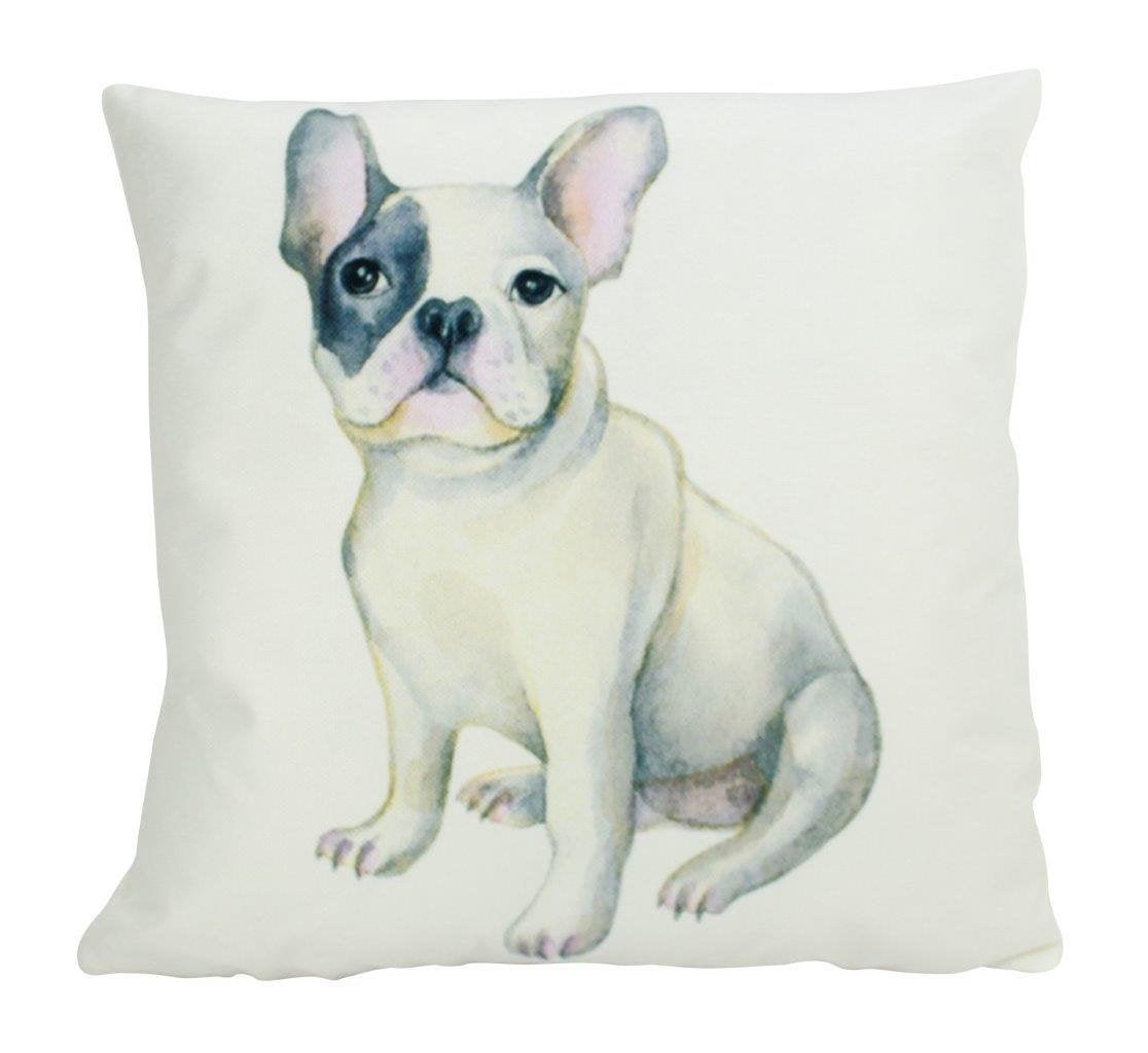 French Bulldog Pillow Cover - Handmade in America, White Cotton/Polyester Blend, Concealed Zipper, Various Sizes