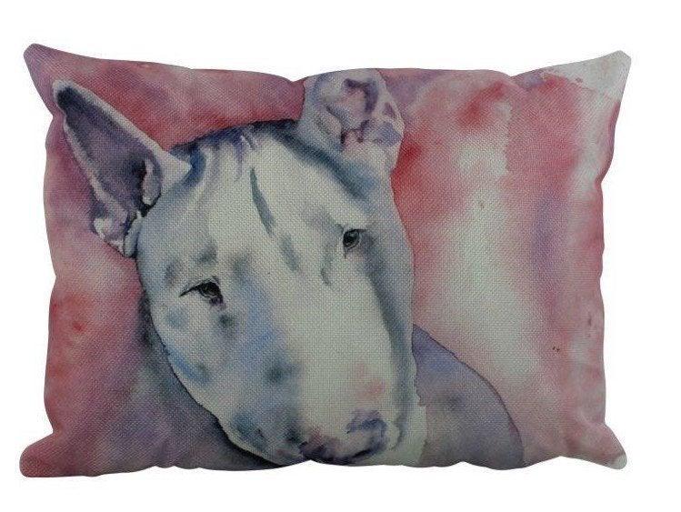 Watercolor Bull Terrier Pillow Cover, 18x12, Hand-Made in America