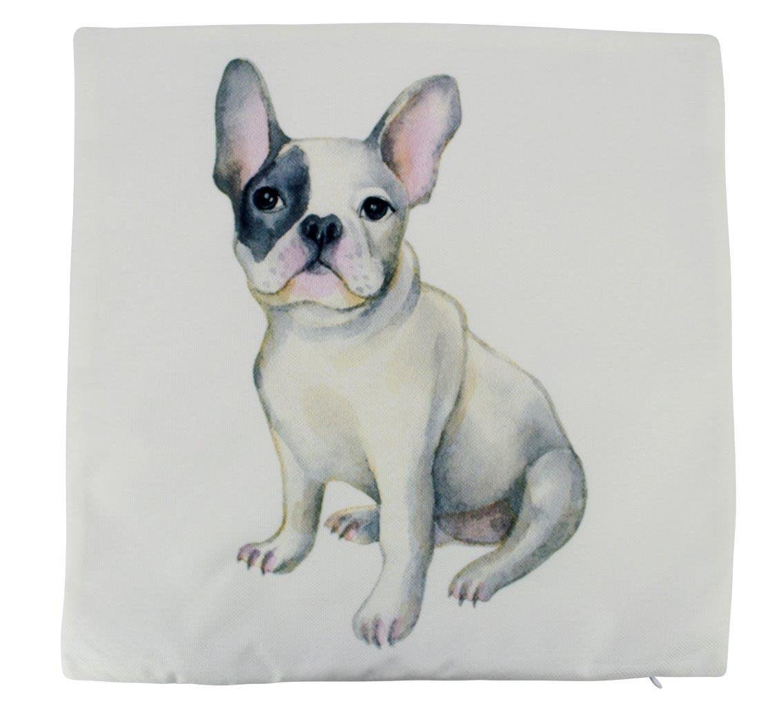 French Bulldog Pillow Cover - Handmade in America, White Cotton/Polyester Blend, Concealed Zipper, Various Sizes