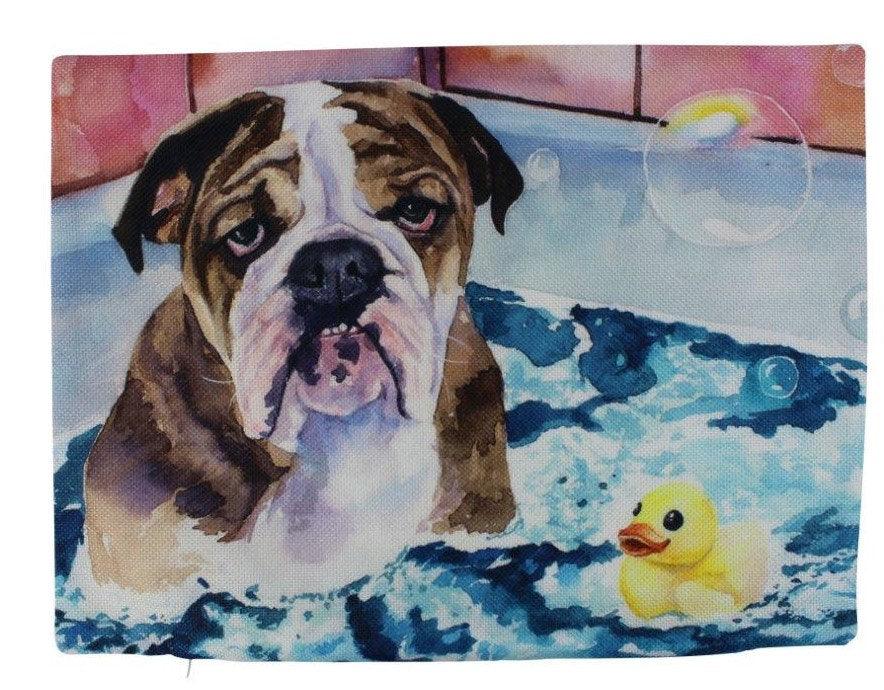 Watercolor Bulldog Bath Time Pillow Cover