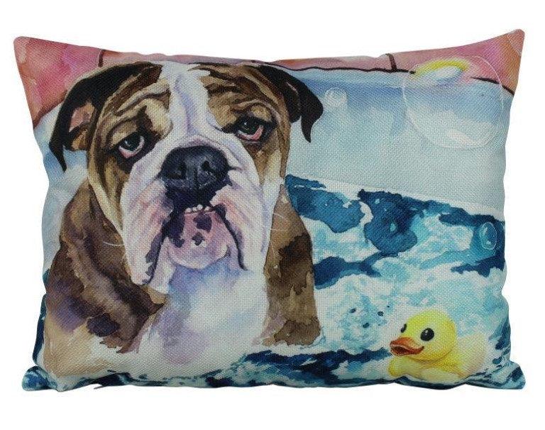 Watercolor Bulldog Bath Time Pillow Cover