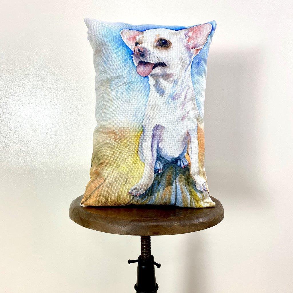 Watercolor Chihuahua Pillow Cover - 12x18 Hand-Made Artwork by George Dyachenko